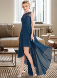 Aracely A-Line Scoop Neck Asymmetrical Chiffon Lace Bridesmaid Dress STKP0013182