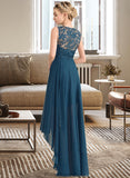 Aracely A-Line Scoop Neck Asymmetrical Chiffon Lace Bridesmaid Dress STKP0013182