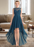 Aracely A-Line Scoop Neck Asymmetrical Chiffon Lace Bridesmaid Dress STKP0013182