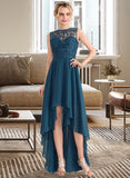 Aracely A-Line Scoop Neck Asymmetrical Chiffon Lace Bridesmaid Dress STKP0013182