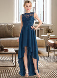 Aracely A-Line Scoop Neck Asymmetrical Chiffon Lace Bridesmaid Dress STKP0013182