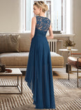 Aracely A-Line Scoop Neck Asymmetrical Chiffon Lace Bridesmaid Dress STKP0013182