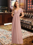 Alani A-Line V-neck Floor-Length Bridesmaid Dress With Ruffle STKP0013183