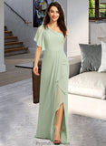 Sam A-Line One-Shoulder Floor-Length Bridesmaid Dress With Ruffle Split Front STKP0013185