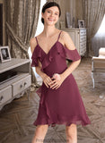 Selina A-Line V-neck Knee-Length Chiffon Bridesmaid Dress With Cascading Ruffles STKP0013188