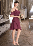 Selina A-Line V-neck Knee-Length Chiffon Bridesmaid Dress With Cascading Ruffles STKP0013188