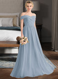 Melody A-Line Off-the-Shoulder Floor-Length Chiffon Bridesmaid Dress With Ruffle STKP0013190