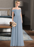 Melody A-Line Off-the-Shoulder Floor-Length Chiffon Bridesmaid Dress With Ruffle STKP0013190