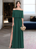 Ginny A-Line Off-the-Shoulder Floor-Length Chiffon Bridesmaid Dress With Split Front STKP0013192