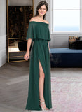 Ginny A-Line Off-the-Shoulder Floor-Length Chiffon Bridesmaid Dress With Split Front STKP0013192