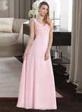 Isla Empire V-Neck Floor-Length Chiffon Bridesmaid Dress With Ruffle STKP0013196