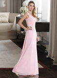 Isla Empire V-Neck Floor-Length Chiffon Bridesmaid Dress With Ruffle STKP0013196