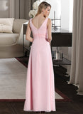 Isla Empire V-Neck Floor-Length Chiffon Bridesmaid Dress With Ruffle STKP0013196