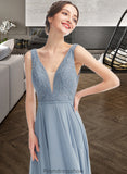 Arielle A-Line V-neck Floor-Length Bridesmaid Dress STKP0013199