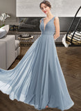 Arielle A-Line V-neck Floor-Length Bridesmaid Dress STKP0013199