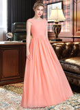 Mariah Ball-Gown/Princess V-neck Floor-Length Chiffon Bridesmaid Dress With Ruffle STKP0013204