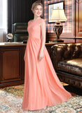 Mariah Ball-Gown/Princess V-neck Floor-Length Chiffon Bridesmaid Dress With Ruffle STKP0013204