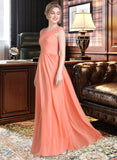 Mariah Ball-Gown/Princess V-neck Floor-Length Chiffon Bridesmaid Dress With Ruffle STKP0013204