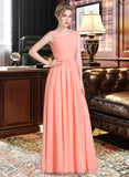 Mariah Ball-Gown/Princess V-neck Floor-Length Chiffon Bridesmaid Dress With Ruffle STKP0013204