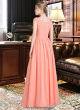 Mariah Ball-Gown/Princess V-neck Floor-Length Chiffon Bridesmaid Dress With Ruffle STKP0013204