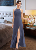 Harper A-Line Halter Floor-Length Bridesmaid Dress With Lace Split Front STKP0013205