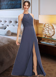 Harper A-Line Halter Floor-Length Bridesmaid Dress With Lace Split Front STKP0013205