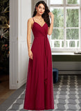 Genevieve A-Line V-neck Floor-Length Bridesmaid Dress With Ruffle STKP0013206