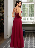 Genevieve A-Line V-neck Floor-Length Bridesmaid Dress With Ruffle STKP0013206