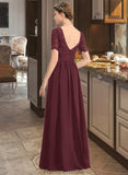 Lesly A-Line Scoop Neck Floor-Length Chiffon Lace Bridesmaid Dress With Sequins STKP0013207