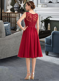 Kaley A-Line Scoop Neck Knee-Length Chiffon Lace Bridesmaid Dress With Beading Sequins STKP0013208