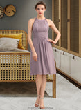 Mikaela A-Line Scoop Neck Knee-Length Chiffon Lace Bridesmaid Dress With Ruffle STKP0013209