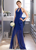 Karlee A-Line Scoop Neck Asymmetrical Chiffon Bridesmaid Dress With Cascading Ruffles STKP0013210