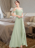 Ali A-Line V-neck Floor-Length Bridesmaid Dress With Ruffle Split Front STKP0013213