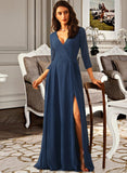 Monique A-LineV-neckFloor-LengthBridesmaidDress#254178 STKP0013215