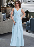 Beryl Chiffon V-neck Floor-length A-Line Bridesmaid Dress With Crystal Brooch And Cascading Ruffles STKP0013219