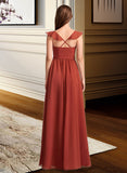 Thalia A-Line V-neck Floor-Length Bridesmaid Dress With Ruffle STKP0013221