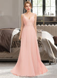 Cora A-Line V-neck Floor-Length Chiffon Lace Bridesmaid Dress STKP0013227