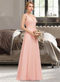 Cora A-Line V-neck Floor-Length Chiffon Lace Bridesmaid Dress STKP0013227