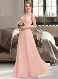 Cora A-Line V-neck Floor-Length Chiffon Lace Bridesmaid Dress STKP0013227