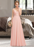 Cora A-Line V-neck Floor-Length Chiffon Lace Bridesmaid Dress STKP0013227