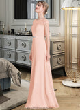 Gwendoline A-Line Scoop Neck Floor-Length Chiffon Lace Bridesmaid Dress With Beading Bow(s) STKP0013229