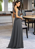 Mabel A-Line Halter Floor-Length Chiffon Bridesmaid Dress With Ruffle Beading Sequins STKP0013232