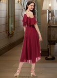 Janice A-Line V-neck Asymmetrical Chiffon Bridesmaid Dress With Cascading Ruffles STKP0013236