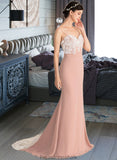 Dayami Trumpet/Mermaid Sweetheart Sweep Train Chiffon Lace Bridesmaid Dress STKP0013237