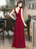 Ansley A-line V-Neck Floor-Length Chiffon Bridesmaid Dress With Ruffle STKP0013240