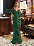 Janet Sheath/Column V-neck Floor-Length Bridesmaid Dress With Split Front STKP0013241