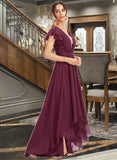 Yareli A-Line V-neck Asymmetrical Bridesmaid Dress With Lace Cascading Ruffles STKP0013243