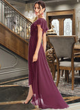 Yareli A-Line V-neck Asymmetrical Bridesmaid Dress With Lace Cascading Ruffles STKP0013243