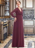 Rosalyn A-Line V-neck Floor-Length Bridesmaid Dress With Split Front STKP0013244