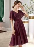 Chloe A-Line V-neck Knee-Length Chiffon Lace Bridesmaid Dress With Sequins STKP0013246